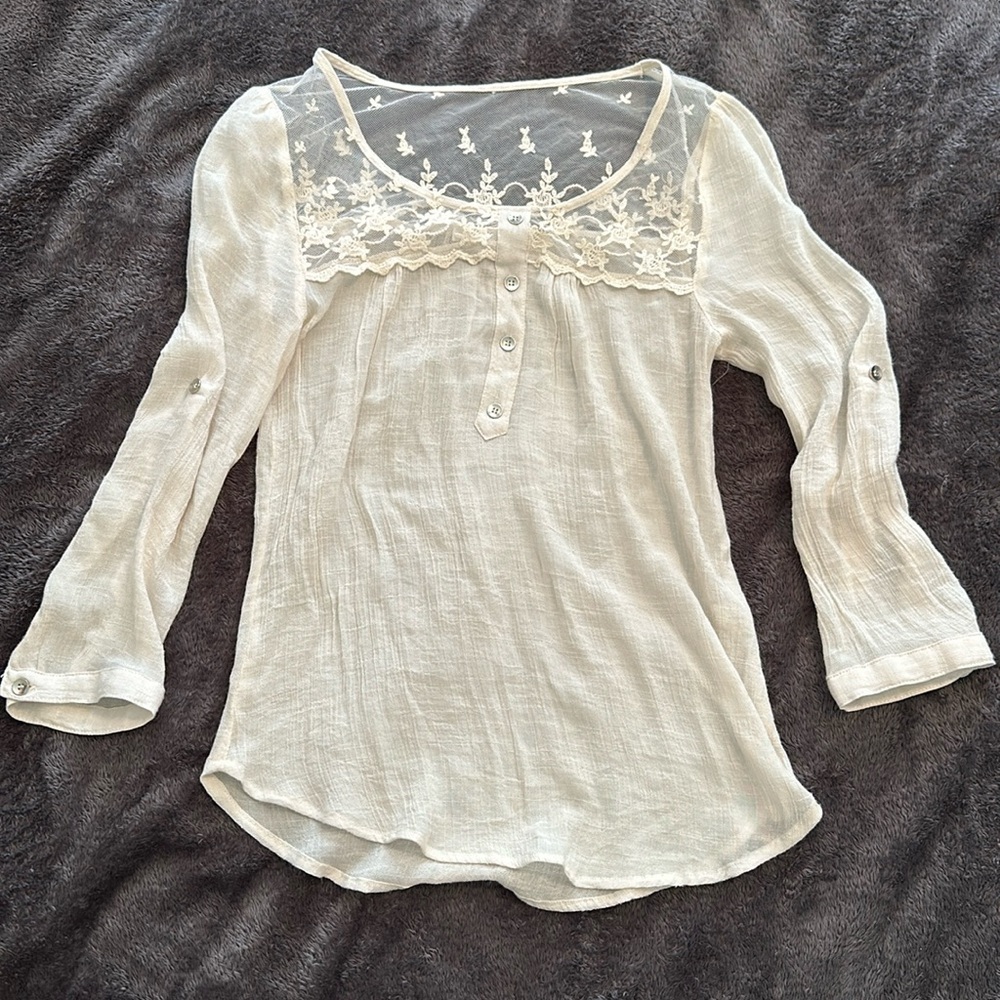 Mine Brand Gauzy Lace Cream Top